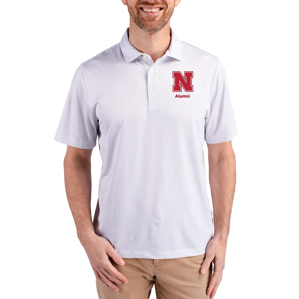 Men's Cutter & Buck White Nebraska Huskers Alumni Pike Eco Symmetry Print Stretch Recycled Polo