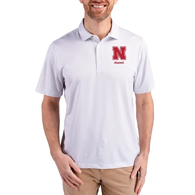 Men's Cutter & Buck White Nebraska Huskers Alumni Pike Eco Symmetry Print Stretch Recycled Polo