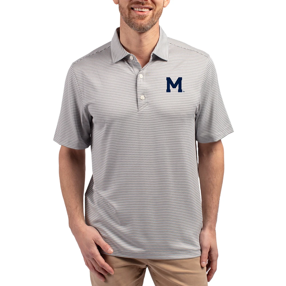 Men's Cutter & Buck Gray Michigan Wolverines Forge Eco Double Stripe Stretch Recycled Polo