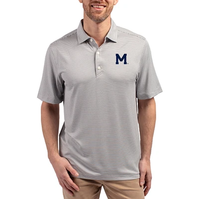 Men's Cutter & Buck Gray Michigan Wolverines Forge Eco Double Stripe Stretch Recycled Polo