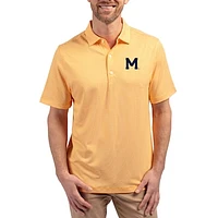 Men's Cutter & Buck Gold Michigan Wolverines Forge Eco Double Stripe Stretch Recycled Polo