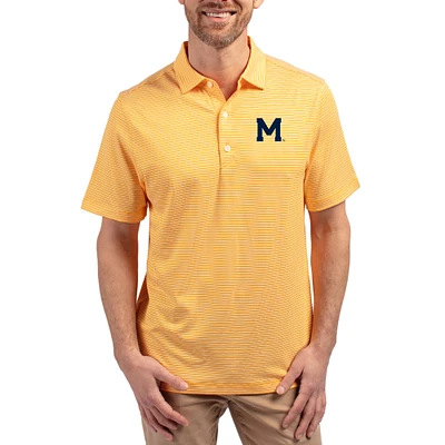 Men's Cutter & Buck Gold Michigan Wolverines Forge Eco Double Stripe Stretch Recycled Polo