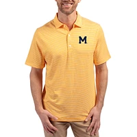 Men's Cutter & Buck Gold Michigan Wolverines Forge Eco Double Stripe Stretch Recycled Polo