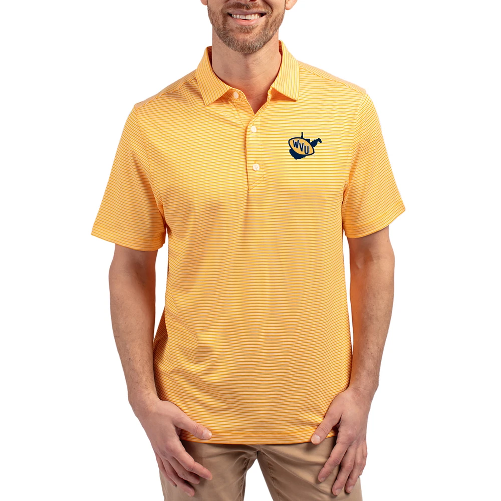 Men's Cutter & Buck Gold West Virginia Mountaineers Forge Eco Double Stripe Stretch Recycled Polo