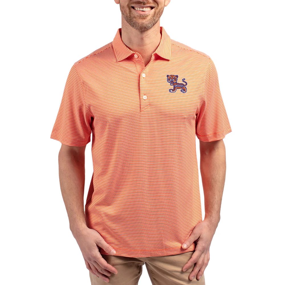 Men's Cutter & Buck Clemson Tigers Forge Eco Double Stripe Stretch Recycled Polo