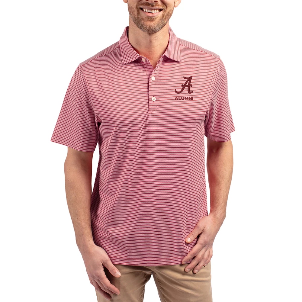 Men's Cutter & Buck Crimson Alabama Tide Forge Alumni Eco Double Stripe Stretch Recycled Polo