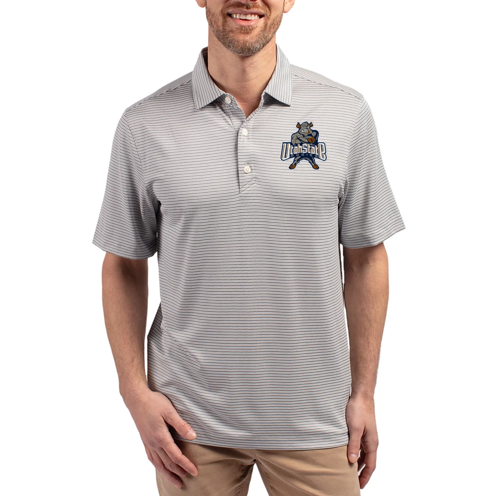 Men's Cutter & Buck Gray Utah State Aggies Forge Alumni Eco Double Stripe Stretch Recycled Polo