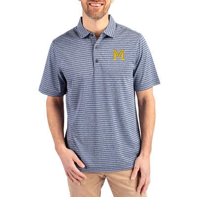 Men's Cutter & Buck Heather Navy Michigan Wolverines Forge Eco Stripe Stretch Recycled Polo