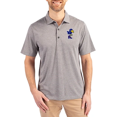 Men's Cutter & Buck Heather Gray Kansas Jayhawks Forge Eco Stripe Stretch Recycled Polo
