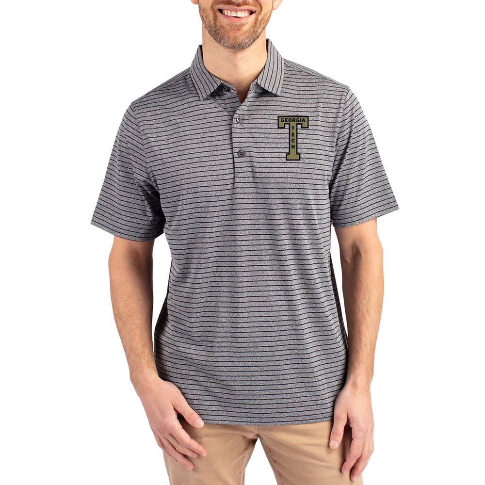 Men's Cutter & Buck Heather Georgia Tech Yellow Jackets Forge Eco Stripe Stretch Recycled Polo
