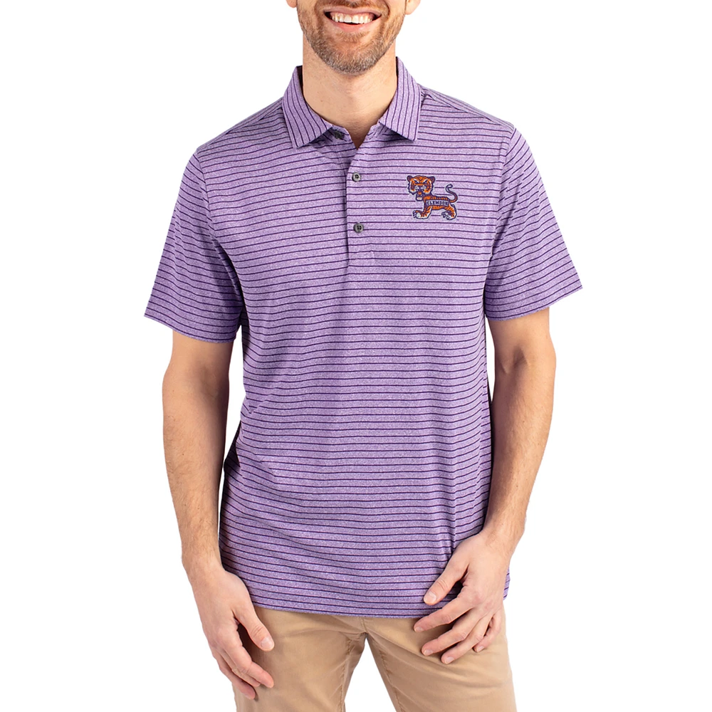 Men's Cutter & Buck Heather Clemson Tigers Forge Eco Stripe Stretch Recycled Polo