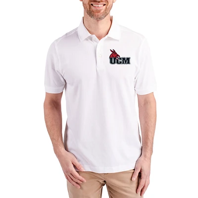 Men's Cutter & Buck White Central Missouri Mules Advantage Eco Pique Tri-Blend Polo