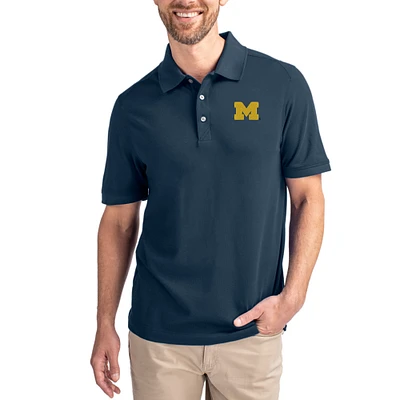 Men's Cutter & Buck Navy Michigan Wolverines Advantage Eco Pique Tri-Blend Polo