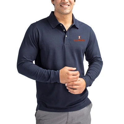 Men's Cutter & Buck Navy Illinois Fighting Illini Advantage Eco Tri-Blend Pique Long Sleeve Polo
