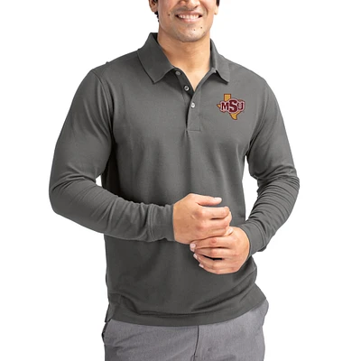 Men's Cutter & Buck Midwestern State Mustangs Advantage Eco Tri-Blend Pique Long Sleeve Polo