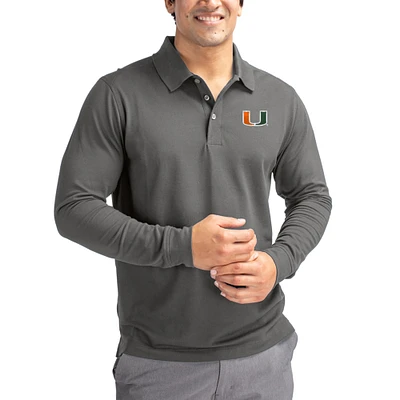 Men's Cutter & Buck Miami Hurricanes Advantage Eco Tri-Blend Pique Long Sleeve Polo