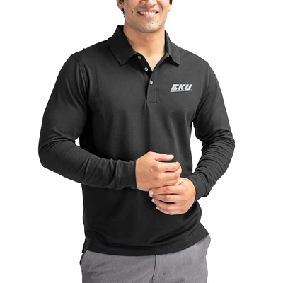 Men's Cutter & Buck Black Eastern Kentucky Colonels Advantage Eco Tri-Blend Pique Long Sleeve Polo