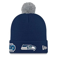 Men's New Era  College Navy Seattle Seahawks 50th Anniversary Cuffed Pom Knit Hat