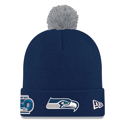Men's New Era  College Navy Seattle Seahawks 50th Anniversary Cuffed Pom Knit Hat