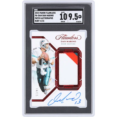 Dan Marino Miami Dolphins Autographed 2023 Panini Flawless Ruby Patch Autograph 3 Color Relic #PA-DAM #4/15 SGC Authenticated 9.5/10 Card