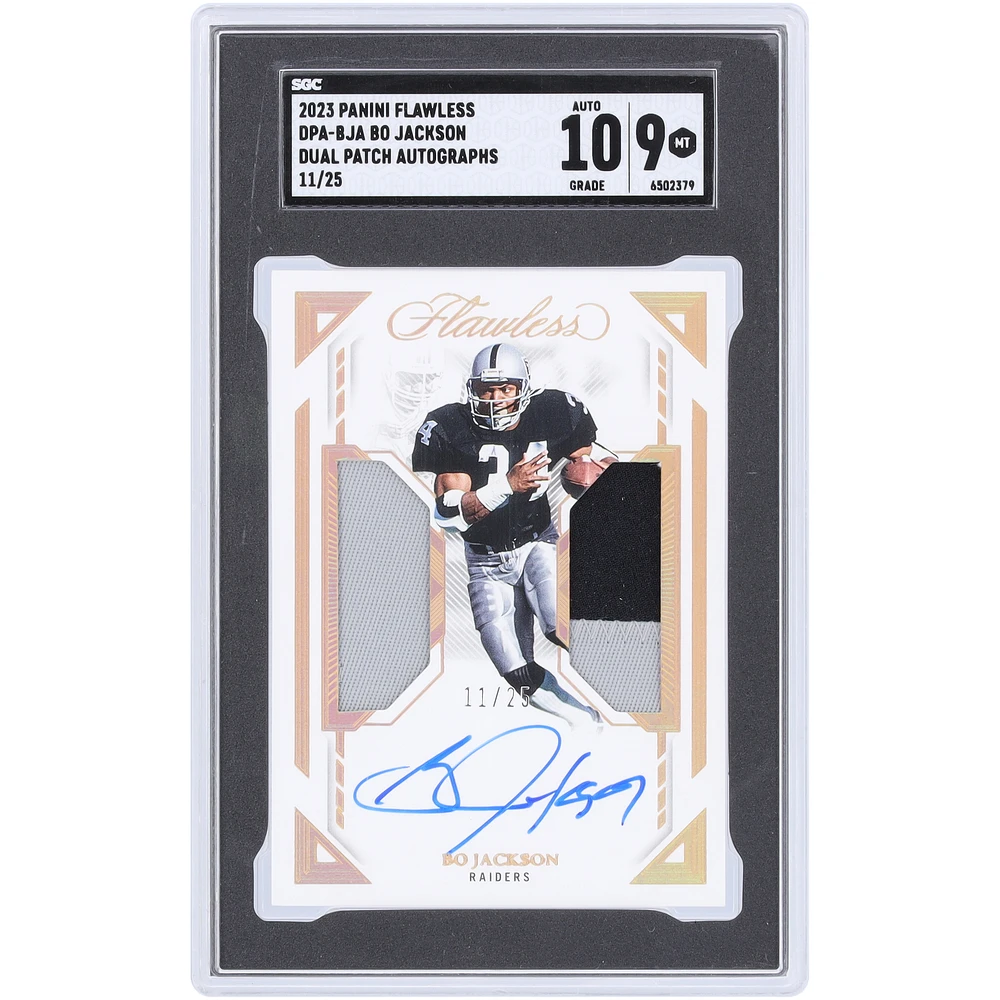 Bo Jackson Los Angeles Raiders Autographed 2023 Panini Flawless Dual Patch Autograph 2 Color Relic #DPA-BJA #11/25 SGC Authenticated 9/10 Card