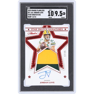 Jordan Love Green Bay Packers Autographed 2023 Panini Flawless Ruby Star Swatch Signature 2 Color Relic #SS-JLO #12/15 SGC Authenticated 9.5/10 Card