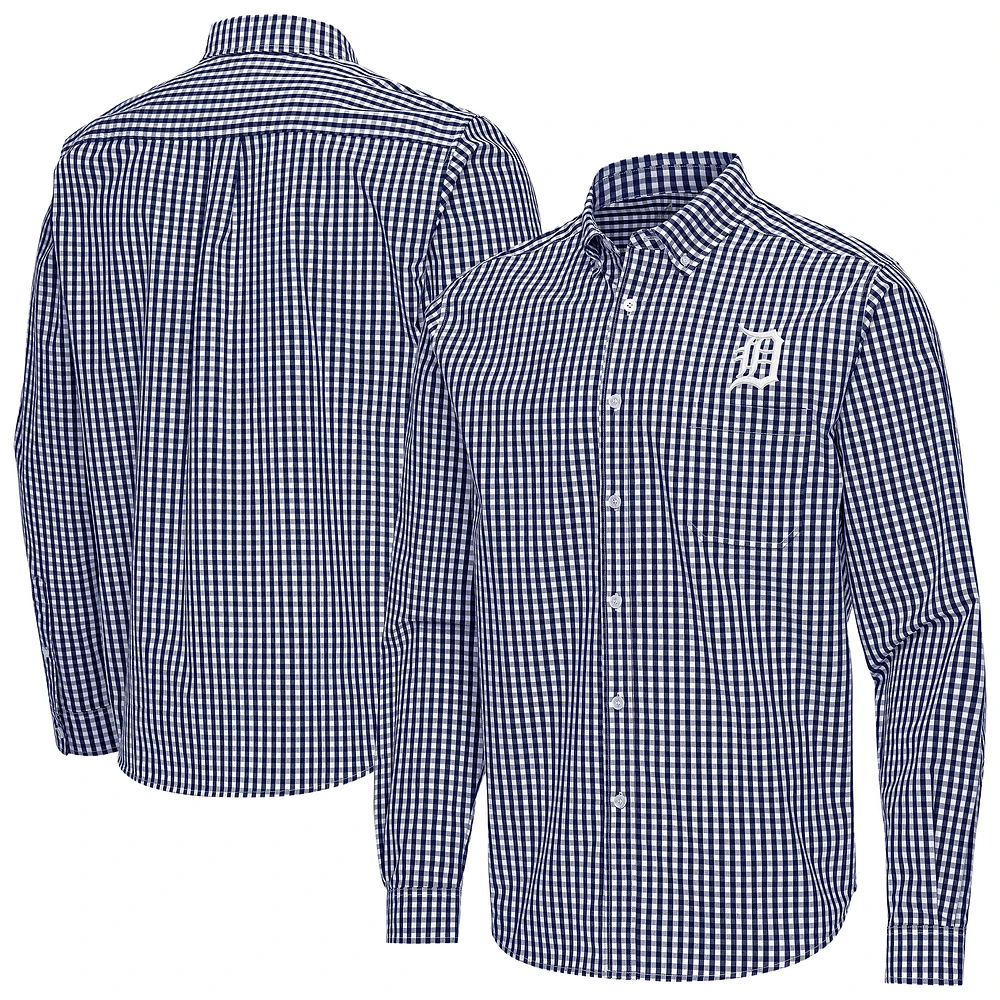 Men's Antigua Navy Detroit Tigers Ellis Woven Tri-Blend Button-Down Shirt