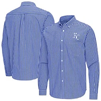 Men's Antigua Royal Kansas City Royals Ellis Woven Tri-Blend Button-Down Shirt