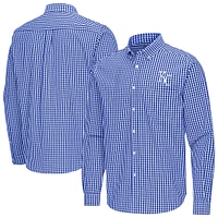 Men's Antigua Royal Kansas City Royals Ellis Woven Tri-Blend Button-Down Shirt