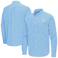 Men's Antigua Light Blue Kansas City Royals Ellis Woven Tri-Blend Button-Down Shirt