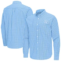Men's Antigua Light Blue Kansas City Royals Ellis Woven Tri-Blend Button-Down Shirt