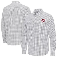 Men's Antigua Gray Washington Nationals Ellis Woven Tri-Blend Button-Down Shirt