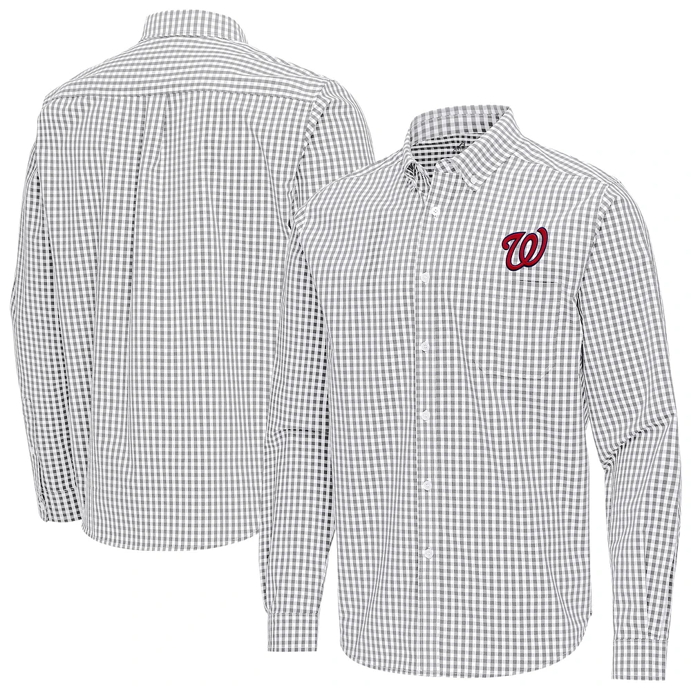 Men's Antigua Gray Washington Nationals Ellis Woven Tri-Blend Button-Down Shirt