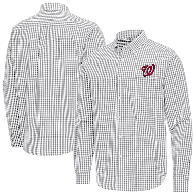 Men's Antigua Gray Washington Nationals Ellis Woven Tri-Blend Button-Down Shirt