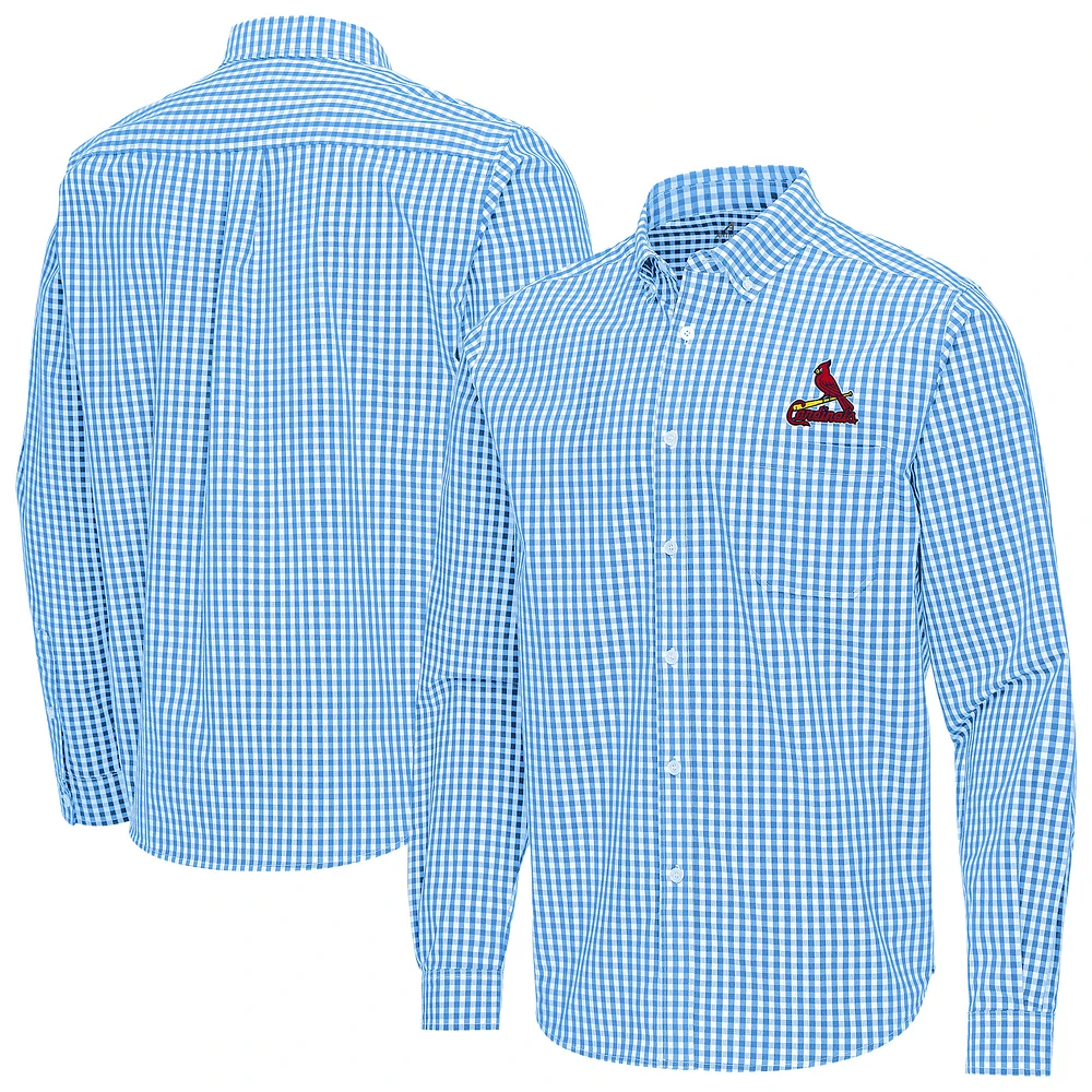 Men's Antigua Light Blue St. Louis Cardinals Ellis Woven Tri-Blend Button-Down Shirt