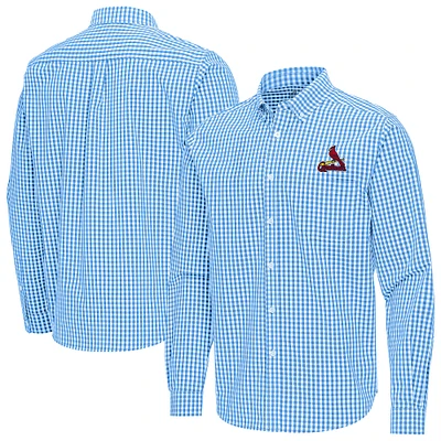 Men's Antigua Light Blue St. Louis Cardinals Ellis Woven Tri-Blend Button-Down Shirt