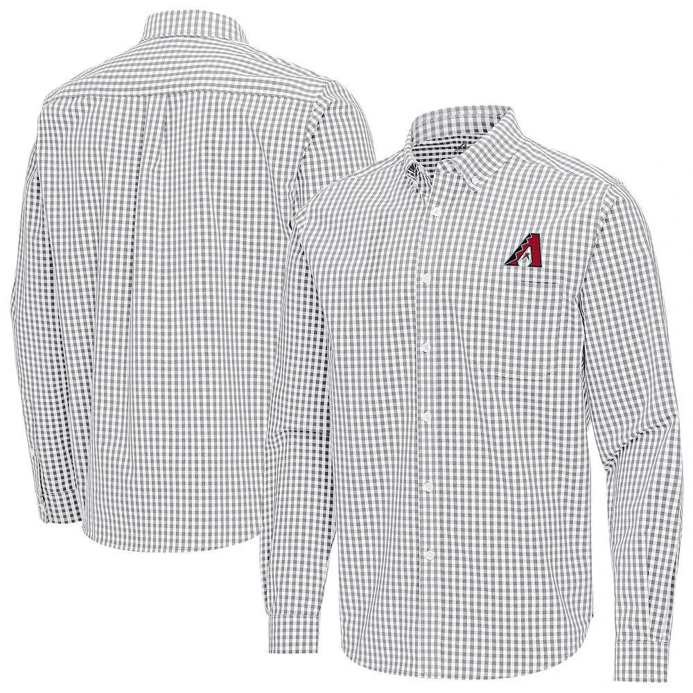 Men's Antigua Gray Arizona Diamondbacks Ellis Woven Tri-Blend Button-Down Shirt
