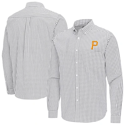 Men's Antigua Gray Pittsburgh Pirates Ellis Woven Tri-Blend Button-Down Shirt