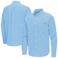 Men's Antigua Light Blue Tampa Bay Rays Ellis Woven Tri-Blend Button-Down Shirt