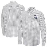 Men's Antigua Gray Tampa Bay Rays Ellis Woven Tri-Blend Button-Down Shirt
