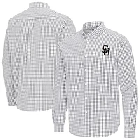 Men's Antigua Gray San Diego Padres Ellis Woven Tri-Blend Button-Down Shirt