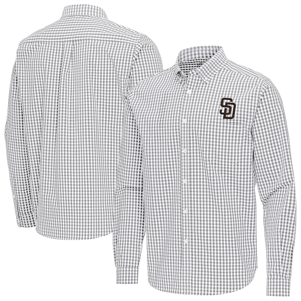 Men's Antigua Gray San Diego Padres Ellis Woven Tri-Blend Button-Down Shirt