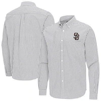 Men's Antigua Gray San Diego Padres Ellis Woven Tri-Blend Button-Down Shirt