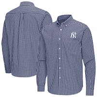 Men's Antigua Navy New York Yankees Ellis Woven Tri-Blend Button-Down Shirt