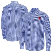 Men's Antigua Royal Philadelphia Phillies Ellis Woven Tri-Blend Button-Down Shirt