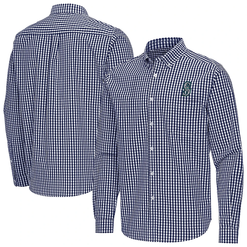 Men's Antigua Navy Seattle Mariners Ellis Woven Tri-Blend Button-Down Shirt