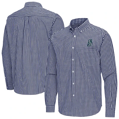 Men's Antigua Navy Seattle Mariners Ellis Woven Tri-Blend Button-Down Shirt