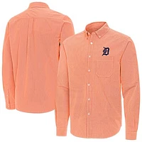 Men's Antigua Orange Detroit Tigers Porter Woven Long Sleeve Button-Down Shirt