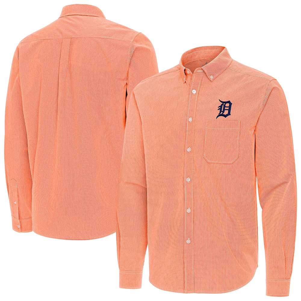Men's Antigua Orange Detroit Tigers Porter Woven Long Sleeve Button-Down Shirt