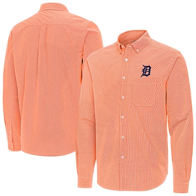 Men's Antigua Orange Detroit Tigers Porter Woven Long Sleeve Button-Down Shirt